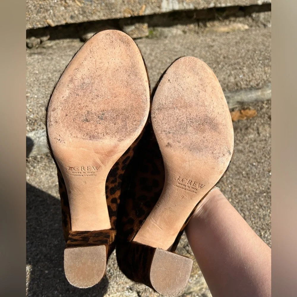 J. Crew Collection Size 9 Leopard Print Animal Hair Chunky Heel Pumps Calf Hair - Picture 10 of 10